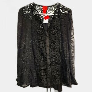 New V Cristina Black Burnout Crochet Blouse Medium